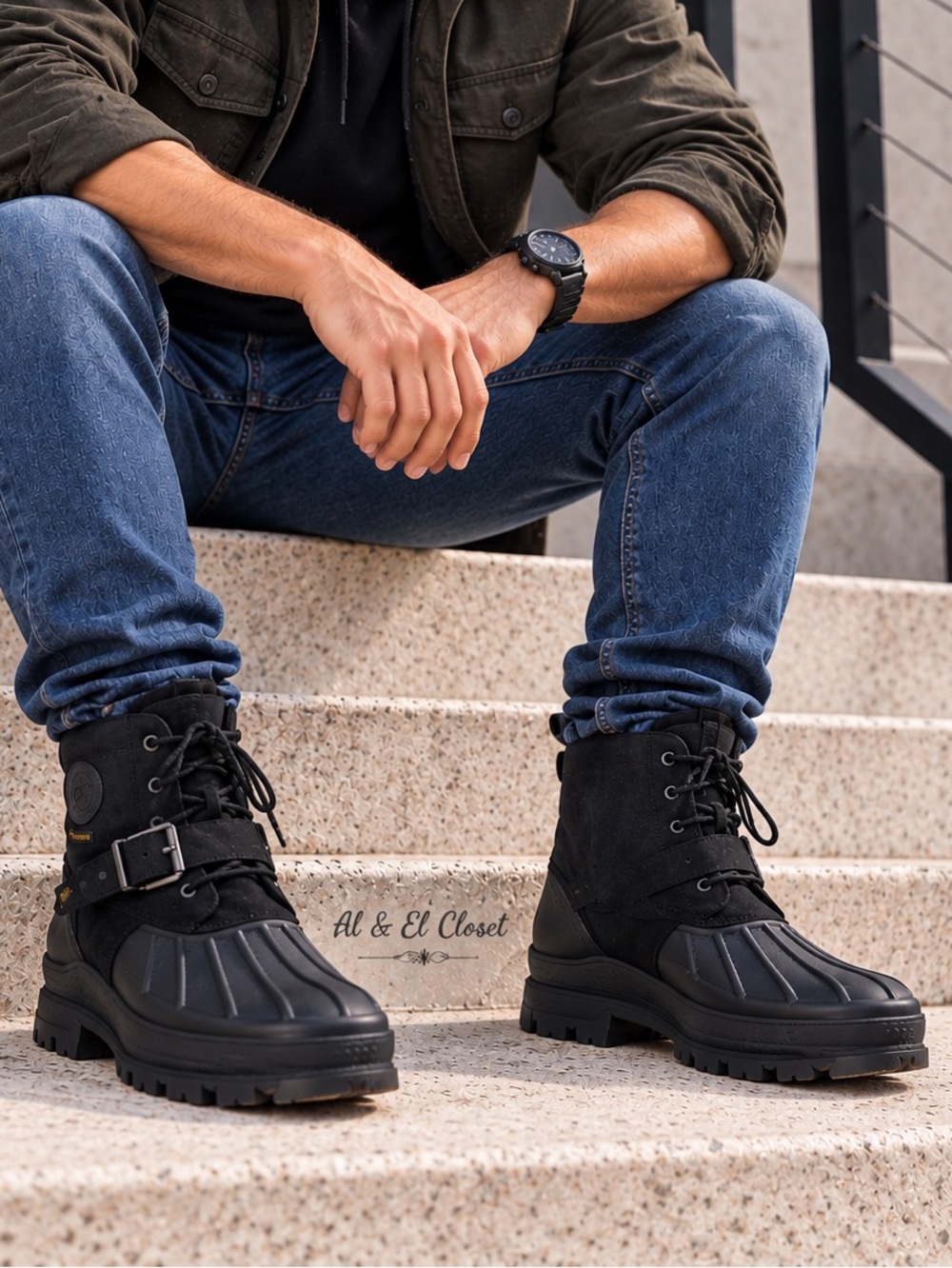 Polo Ralph Lauren Men’s Black Leather Waterproof Duck Boots Size 11.5 NWT